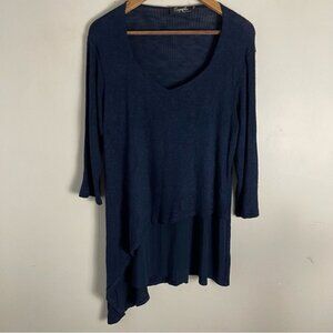 Sympli Ribbed Asymmetrical Tunic Top Sweater navy size 12 Lagenlook travel